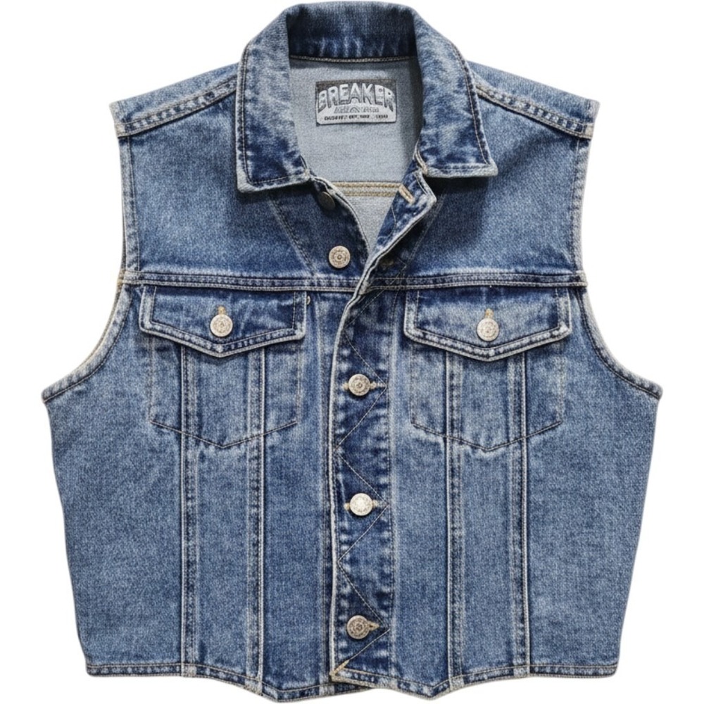 Breaker Jeans Womens Medium Wash Denim Vest Cropped Button Front Blue XS S